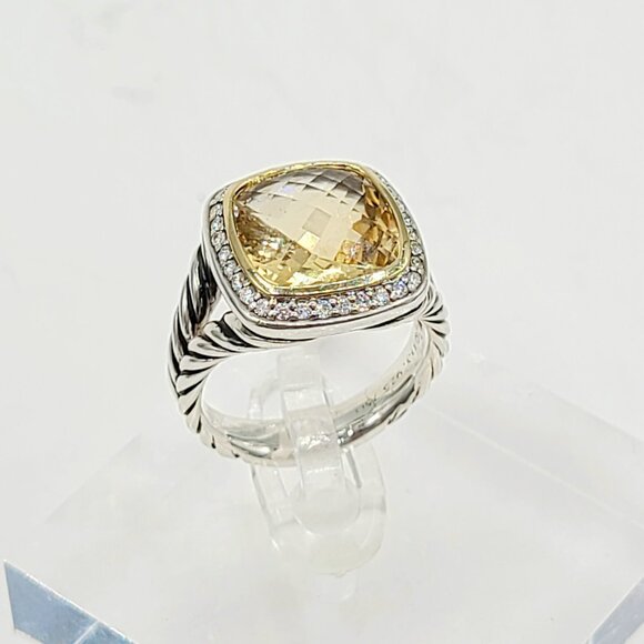 David Yurman Albion Champagne Citrine Diamond Ring w/ 18K Gold & Diamonds - Sz 7 - Picture 8 of 16